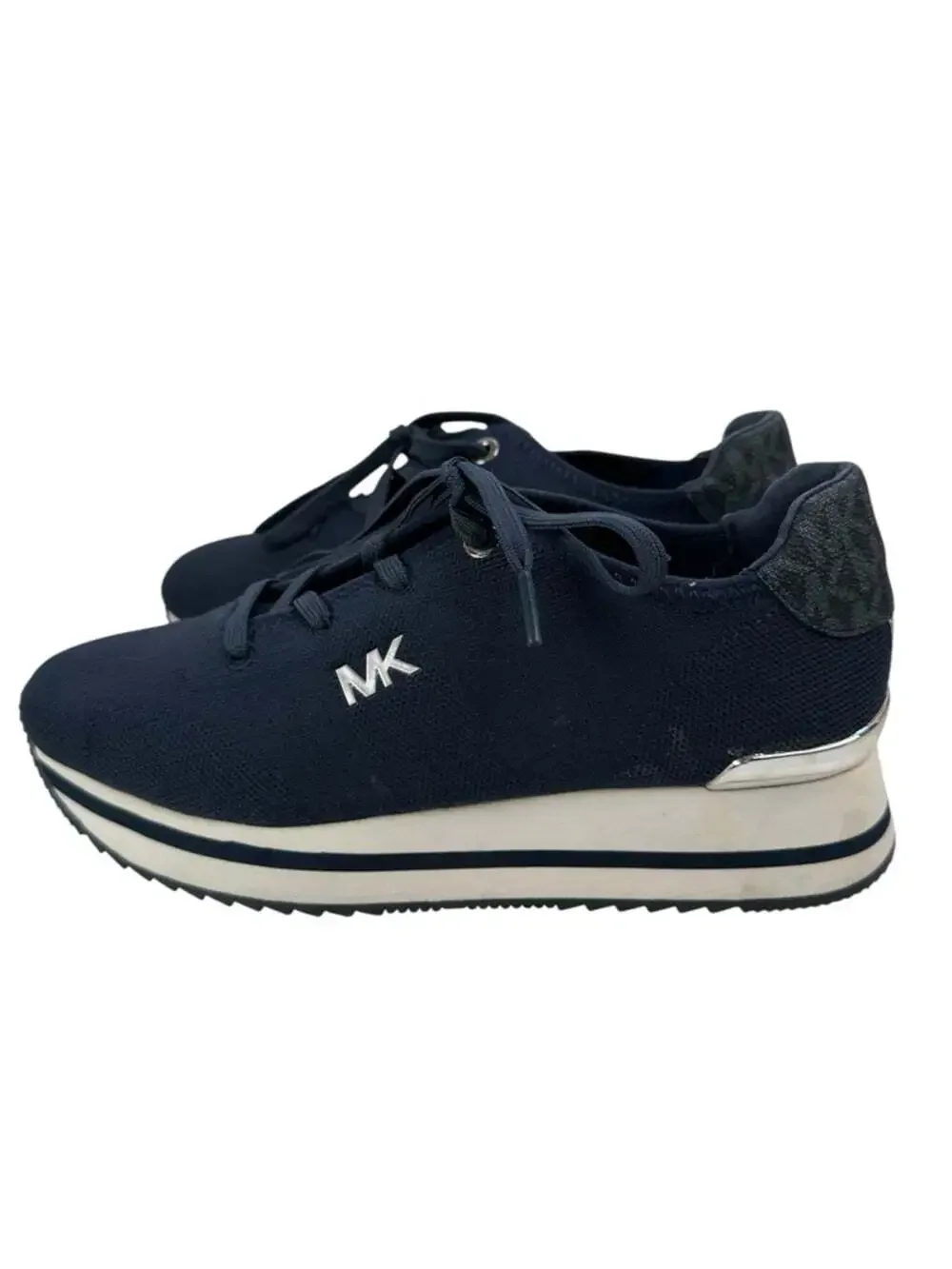 Michael Kors Monique Knit Trainer Navy Platform Sneakers Athleisure Womens 8